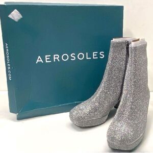 Aerosoles Sussex Heeled Sparkly Silver Ankle Boots Women's Size 7